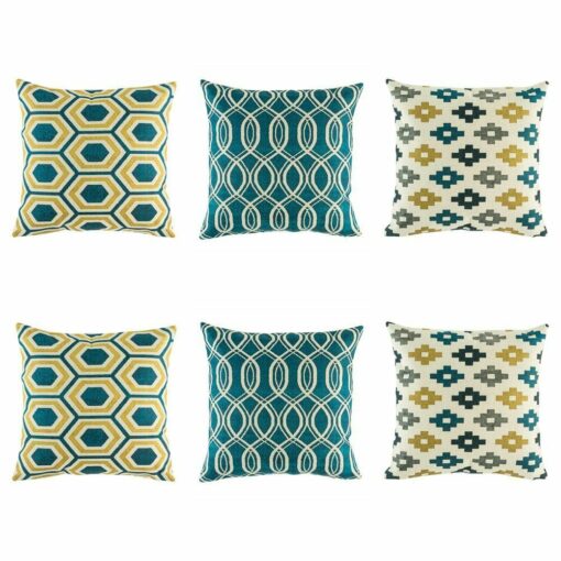 3 pairs of multi Patterned cushion cover Gold and Blue colours.