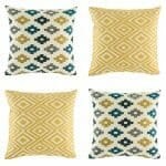 4 cushion with kilim patterns in Blue and Gold colours.