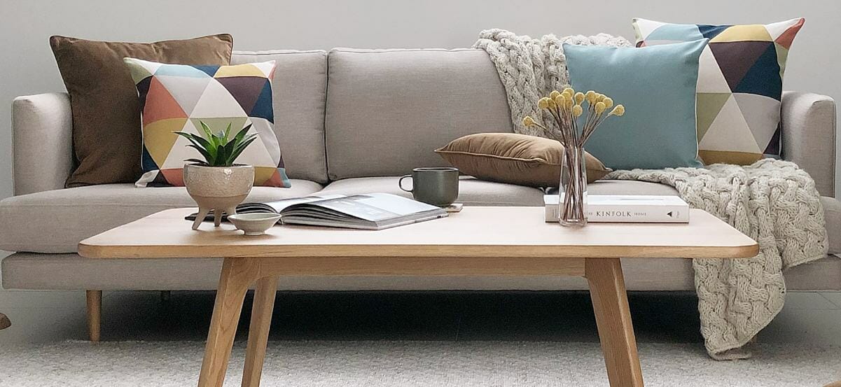 grey Sofa with Colourful Acccent Cushions