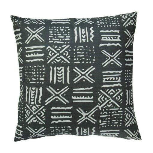 Photo of black and white outdoor cushion with tribal motif