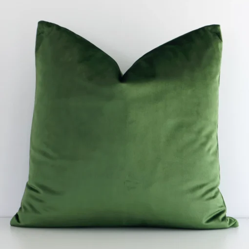 Elegant velvet cushion cover in a stylish square size with forest green colouring.